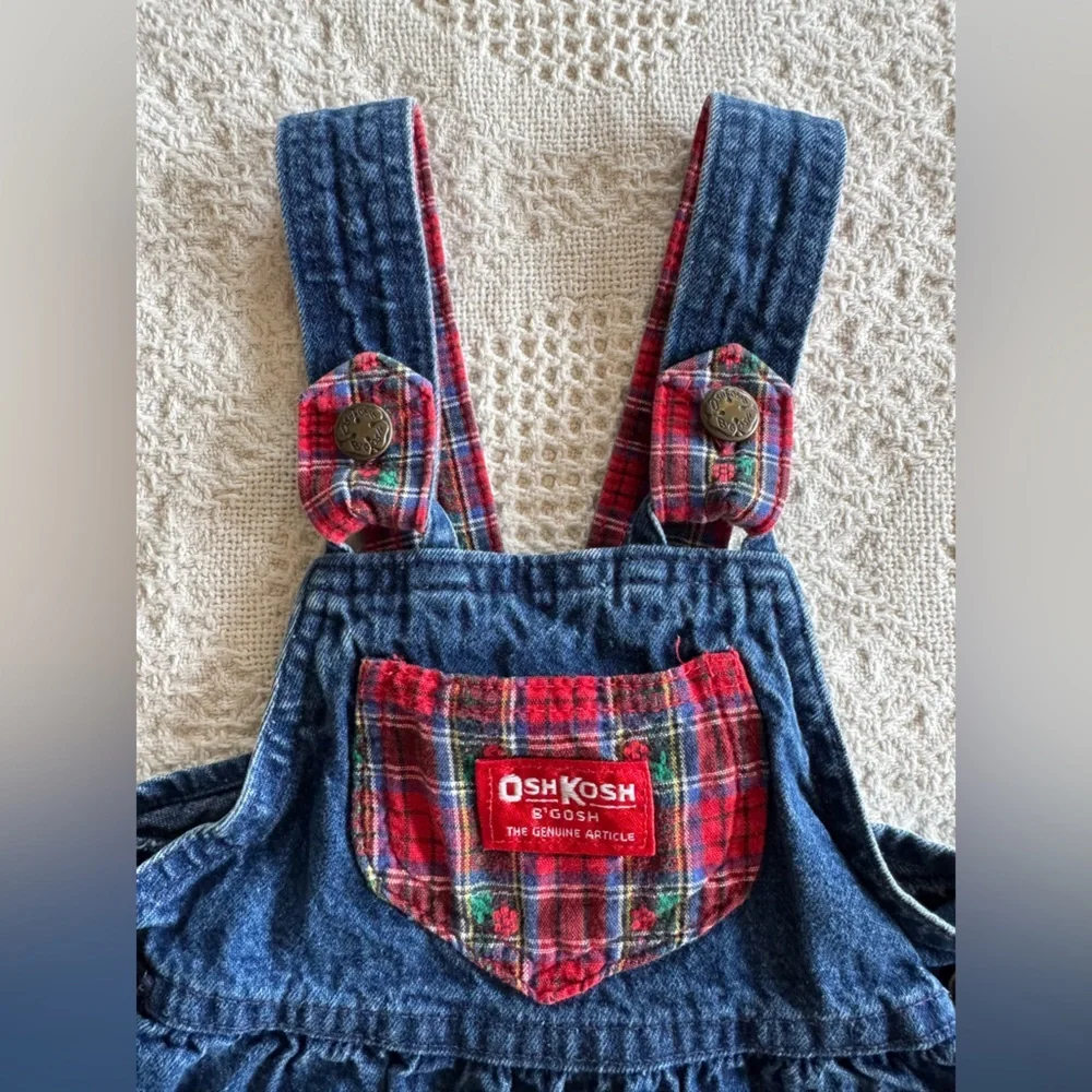 Vintage Oshkosh B’gosh Denim Jumper Plaid Details Cotton 2T